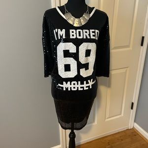 Beaded Black T-shirt Dress
